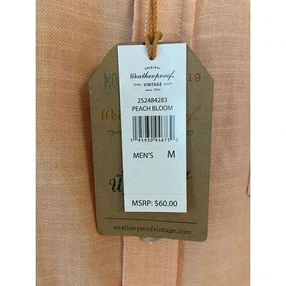 NWT $60 WEATHERPROOF VINTAGE -Short Sleeve Button-Up Peach Shirt Size Medium M - - Picture 2 of 8